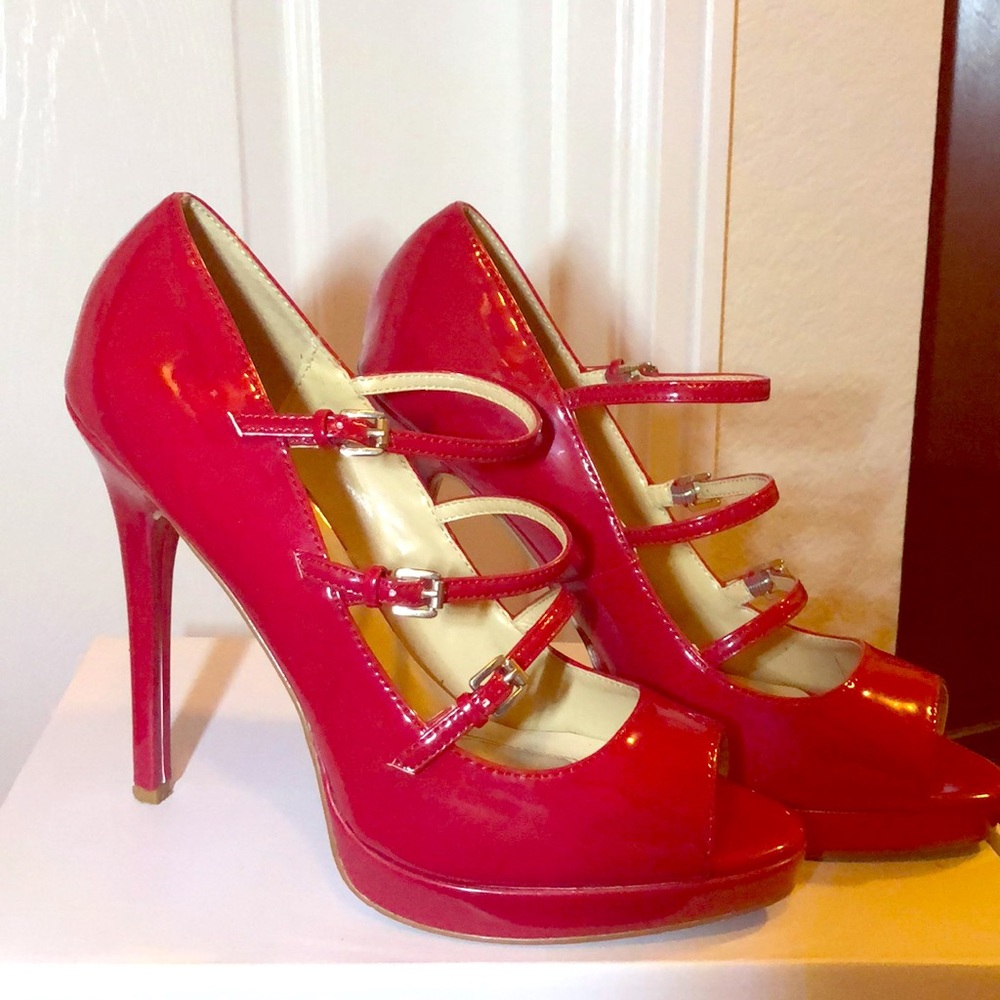 Red patent leather heels